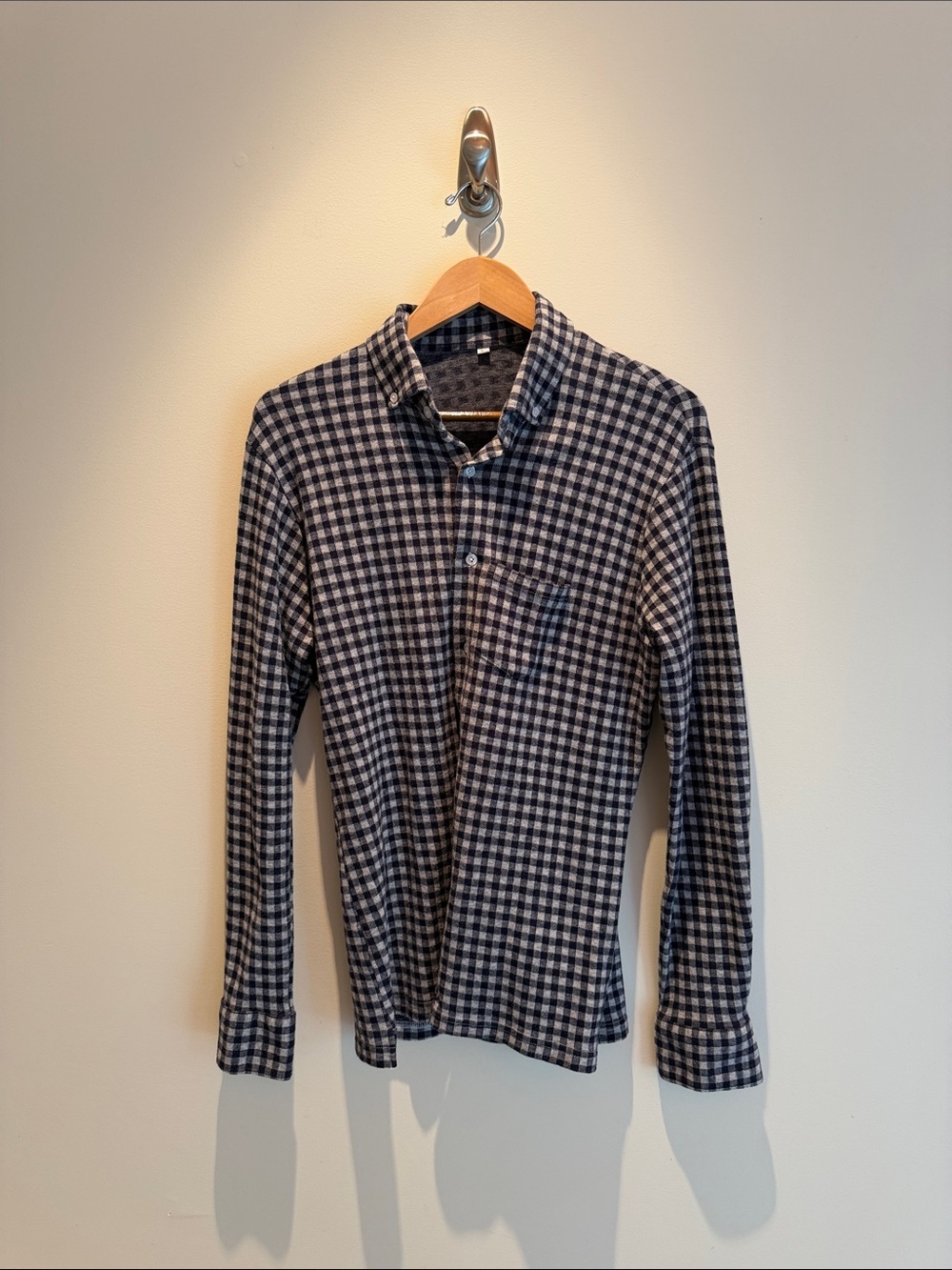 State and Liberty Men's Navy and White Check Button-Down Shirt